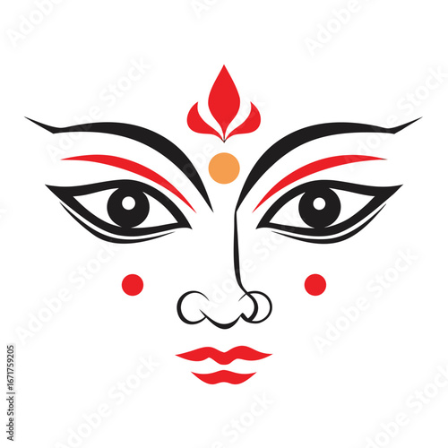 Elegant Depiction of Hindu Goddess Durga Mata's Face Symbolic Representation of Divine Feminine Power and Strength Celebration of Culture