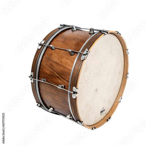 Vintage Bass Drum: A meticulously crafted, vintage bass drum is showcased, highlighting its rich wooden finish and resonating sound, it symbolizes the heartbeat of music.