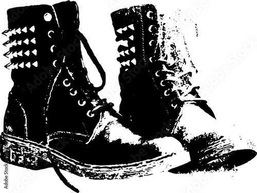 Grunge black and white punk boots design for urban fashion posters
