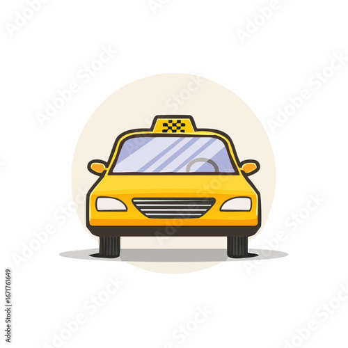 Isolated Cartoon Yellow Taxi Car Illustration Front View Transportation Service Concept for Graphics and Design
