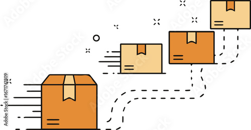 Dynamic delivery boxes moving fast, showcasing efficient logistics and rapid shipping solutions for businesses