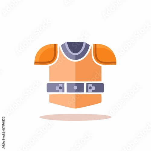 Flat design fantasy warrior chest armor illustration with orange shoulder pads and gray belt