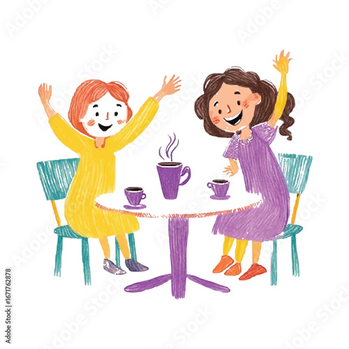 Colorful Hand-Drawn Illustrations – Fashion, Family Dining, and Cute Characters
