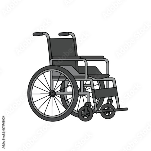 Empty wheelchair stands ready in hospital room awaiting a patient needing assistance with mobility, symbolizing accessibility and care.