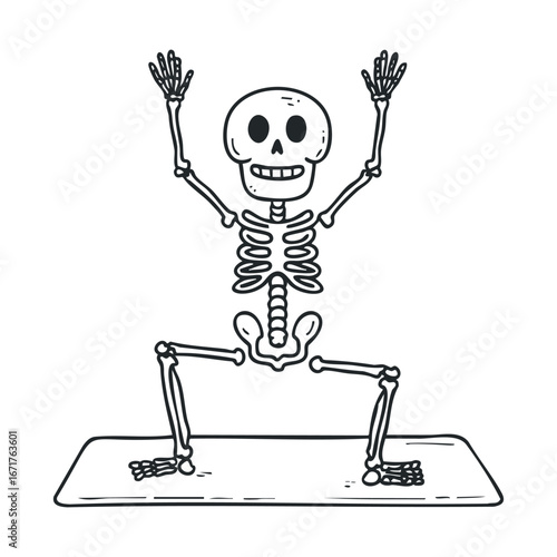Skeleton practicing yoga in meditative pose for Halloween decor. Halloween vector illustration