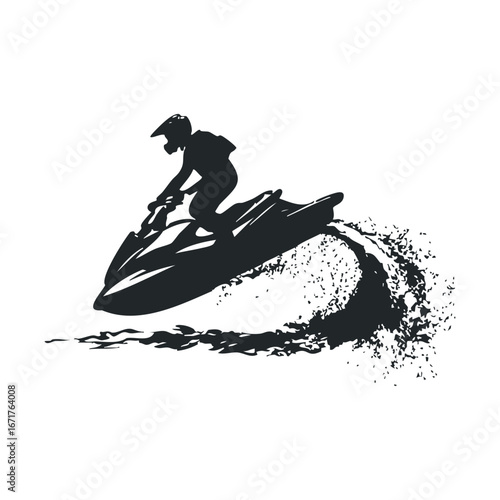 Jet ski adventure in action during summer on the water. Halloween vector illustration