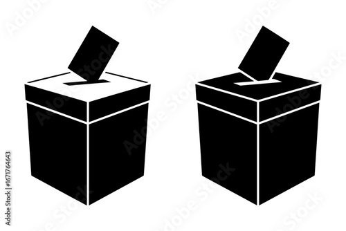 silhouette  of ballot boxes, with paper ballot being dropped in, democratic process and  act of voting