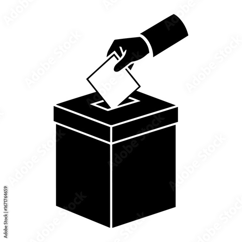 Symbol of democracy,  hand placing ballot into  ballot box, act of voting and participation in democratic process