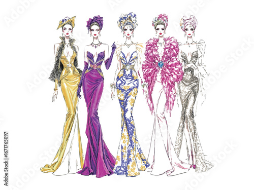 Colorful Hand-Drawn Illustrations – Fashion, Family Dining, and Cute Characters