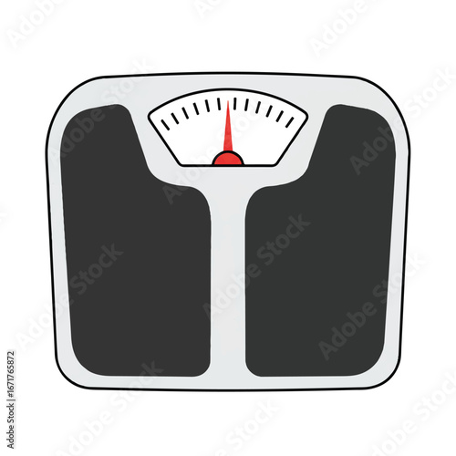 Bathroom scale measures weight on white floor indicating health consciousness and fitness goals with a simple, clean aesthetic.