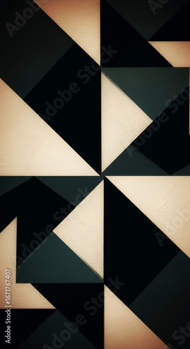Abstract Geometric Triangle Pattern in Black and Beige.