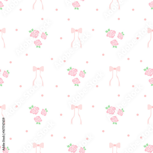 seamless pattern with bow and rose on white background,  christmas vector, santa claus, xmas illustration, holiday sale, greeting card, new year background