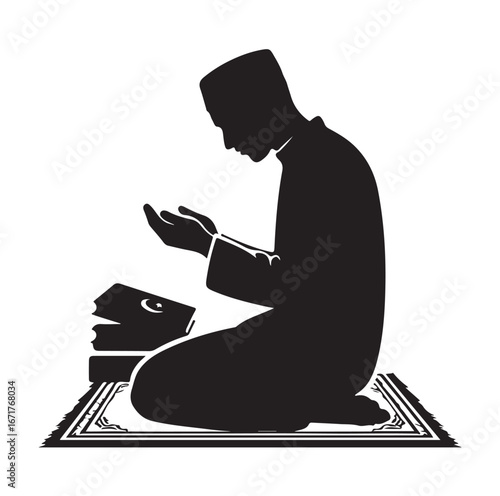 Islamic Prayer Pose with Tasbih – Muslim Silhouette Vector Art