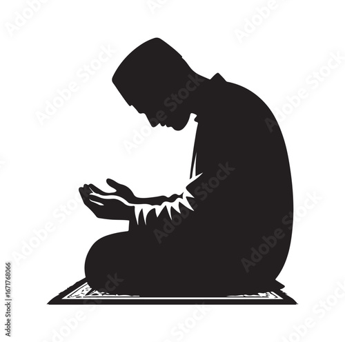 Islamic Prayer Pose with Tasbih – Muslim Silhouette Vector Art