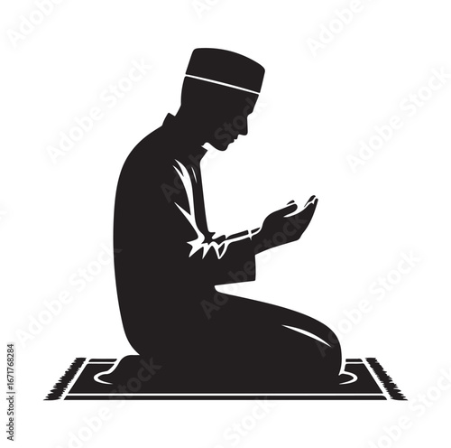 Islamic Prayer Pose with Tasbih – Muslim Silhouette Vector Art