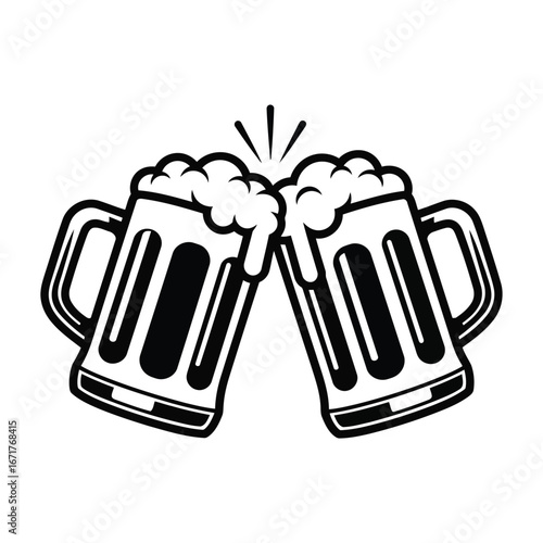 Cheers to Good Times Two Frothy Beer Mugs Silhouette Clinking Together