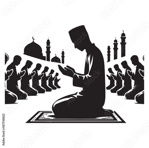 Islamic Prayer Pose with Tasbih – Muslim Silhouette Vector Art
