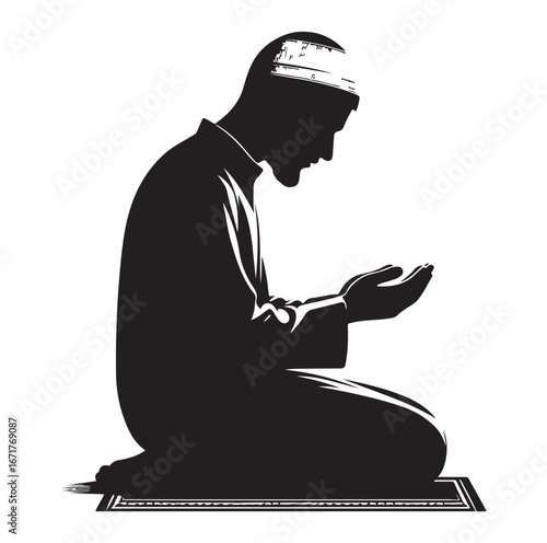 Islamic Prayer Pose with Tasbih – Muslim Silhouette Vector Art