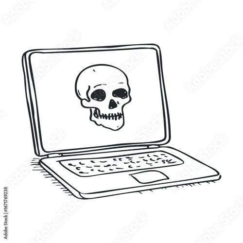 Creative concept of a skull on a laptop screen for Halloween. Halloween vector illustration