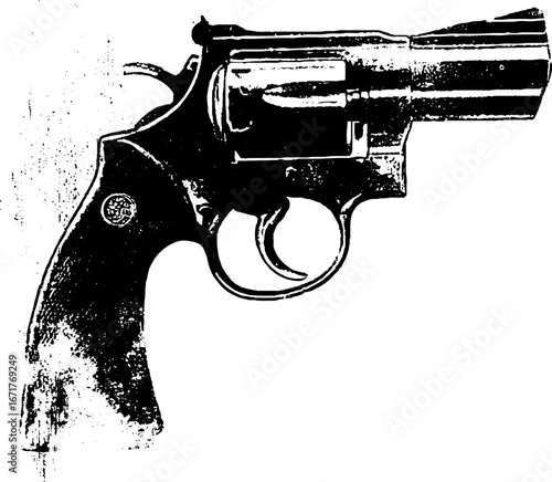 Grunge black and white revolver illustration for vintage design