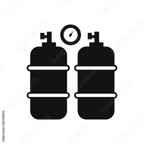Gas Cylinder Icon Black and White Vector Illustration of Pressure Tank with Gauge