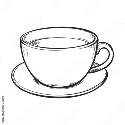Hand drawn cup and saucer design for tea or coffee enjoyment. Halloween vector illustration