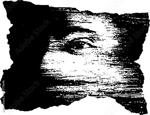 Grunge black and white ripped paper design featuring human eye for artistic print and poster