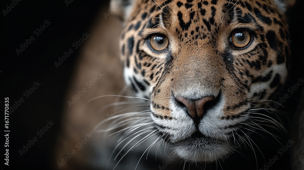 Obraz premium Portrait rapproché d'un jaguar aux yeux dores et pelage tacheté