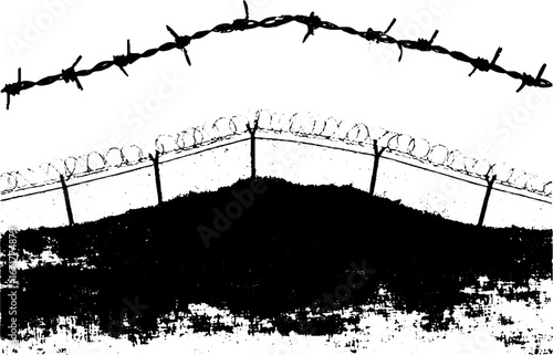 Urban grunge black and white rooftop scene with barbed wire