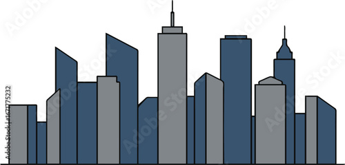 Modern skyscraper cityscape with clean lines and cool color palette, perfect for urban themes