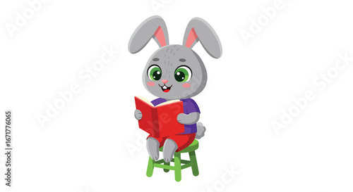 Cartoon Rabbit Reading a Book