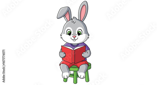 Cartoon Rabbit Reading a Book