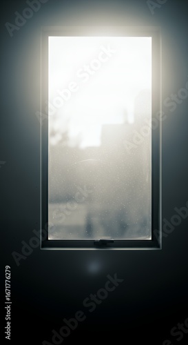 Brightly Lit Rectangular Window in a Dark Wall.