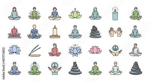Collection of meditation and spiritual practice illustrations