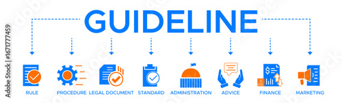 Guideline banner web icon vector illustration concept with icon of rule procedure legal document standard administration advice finance marketing.