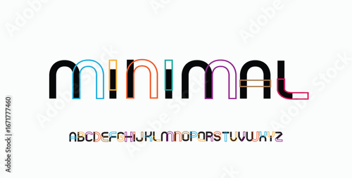 Modern creative minimal abstract digital colorful alphabet font design template set. Minimal Fashionable technology typography, Creative urban sport fashion futuristic font design. vector illustration