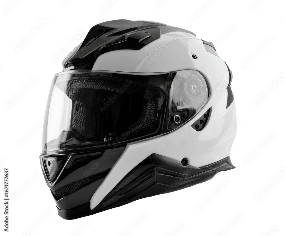 Fototapeta premium Modern motorcycle helmet designed for safety and style on a transparent background, cut out.
