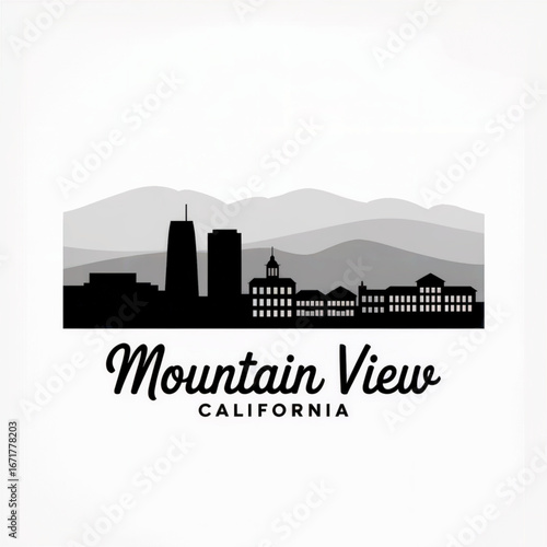 Mountain View California Skyline Silhouette — Silicon Valley and Mountain Backdrop Vector Illustration
