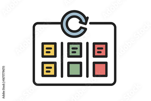 Colorful illustrated grid icon with check symbol in modern style agile sprint board