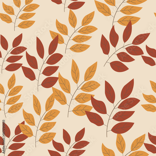 Print Autumn leaves seamless pattern stylized fall foliage with vibrant leaves seasonal themed background illustration  wrapping paper, textiles, fabric, card, backgrounds, seasonal products, stroy,