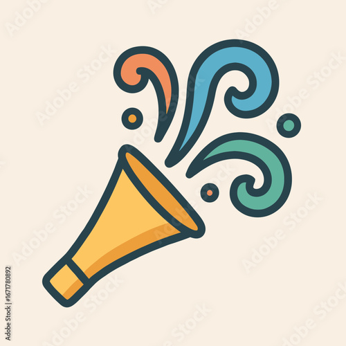 Colorful Celebration Party Horn with Confetti and Streamers in Bright Pastel Tones