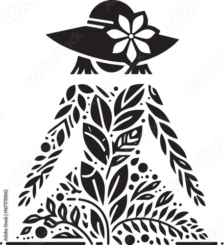 Elegant botanical fashionista icon with floral motif, minimalist artistic style