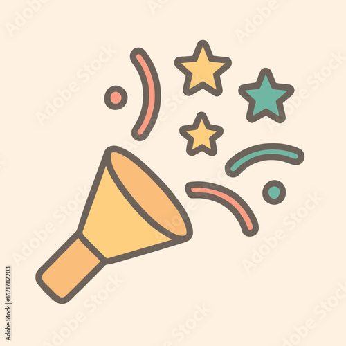Celebration Party Horn with Stars and Confetti in Pastel Colors for Festive Events