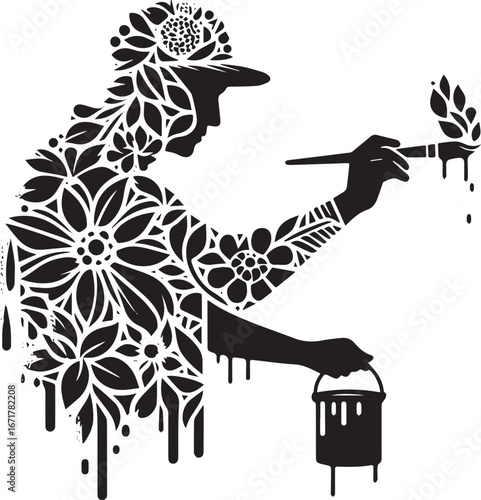 Botanical graffiti artist vector illustration with clean floral motifs and paint details