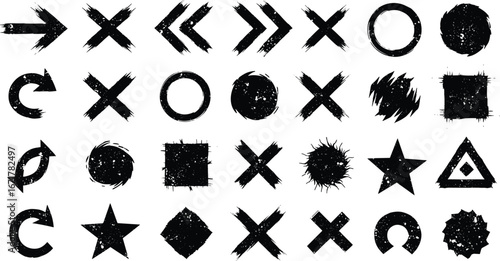 Grunge Distressed Symbol Icon Set – Arrows, Shapes, and Signs