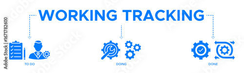 Working tracking banner website icons vector illustration concept of with icons of to do, doing, done, effective tools, management, agile project, visualize work