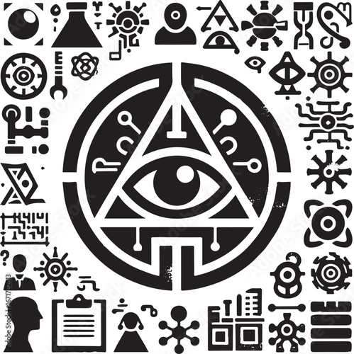 Abstract Black and White Hieroglyphic Symbol Composition for Design and Concepts