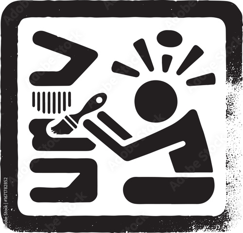 Monochrome illustration of baker brushing glaze on bread in grunge cutout style