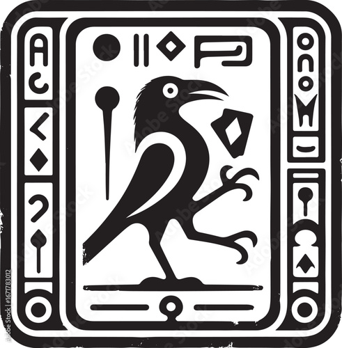 Whimsical Hieroglyphic Crow Magician Logo for Entertainment Branding Project