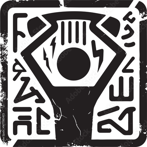 Distressed Symbolic Glyph Depicting Telephone Frustration in Mono Format